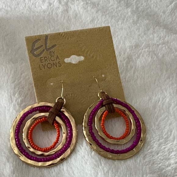 Erica Lyons Gold and Orange Hoop Earrings - Picture 1 of 4